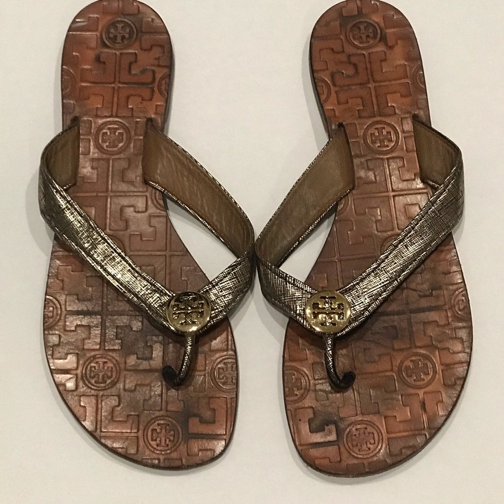 Gold Tory Burch Flip Flops